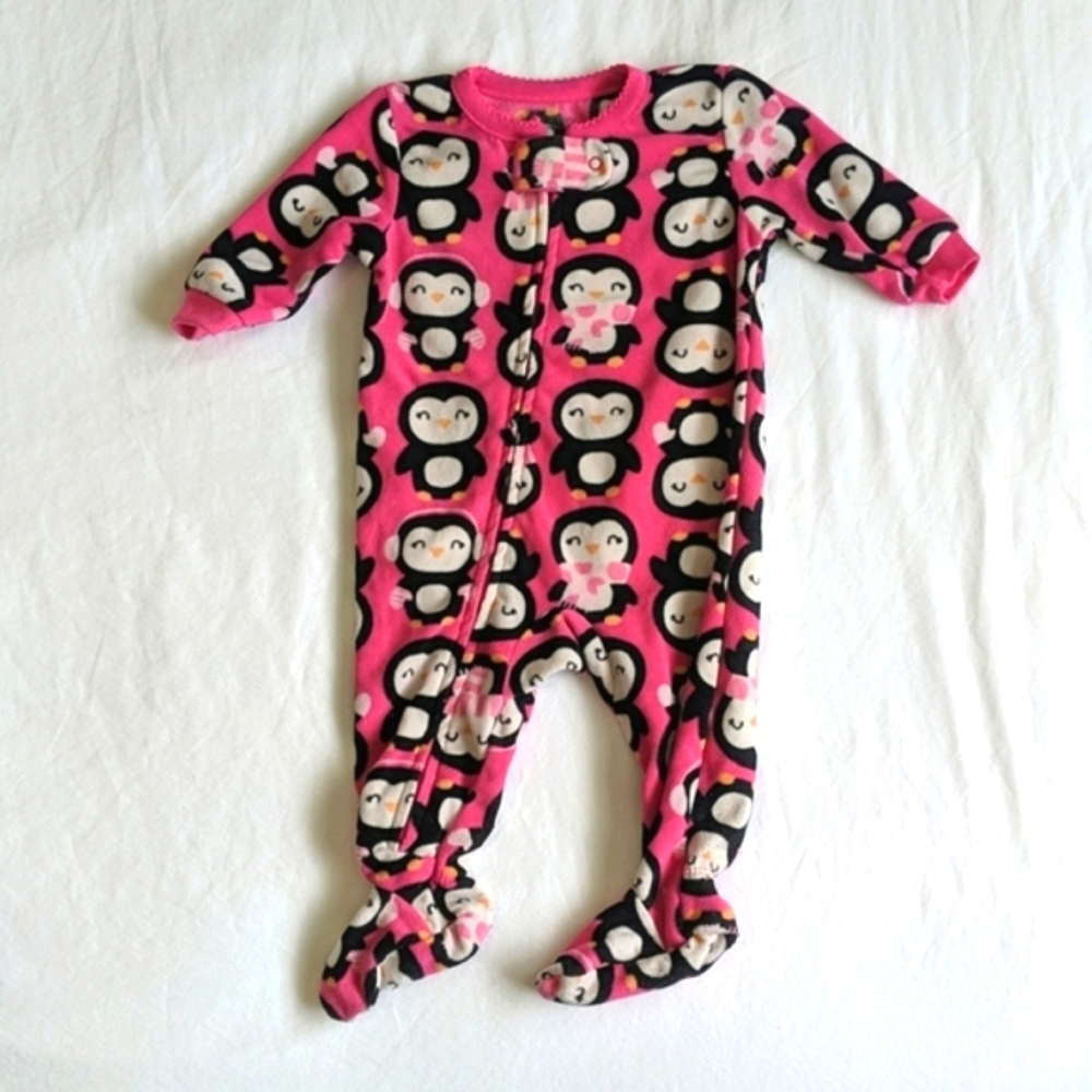 carter's winter penguin fleece zipper footie sleeper pajamas 3 months baby girl